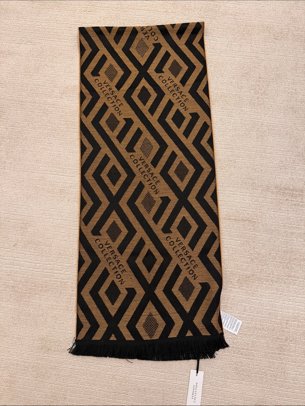 Versace Collection Black & Brown Geometric Logo Knit Scarf